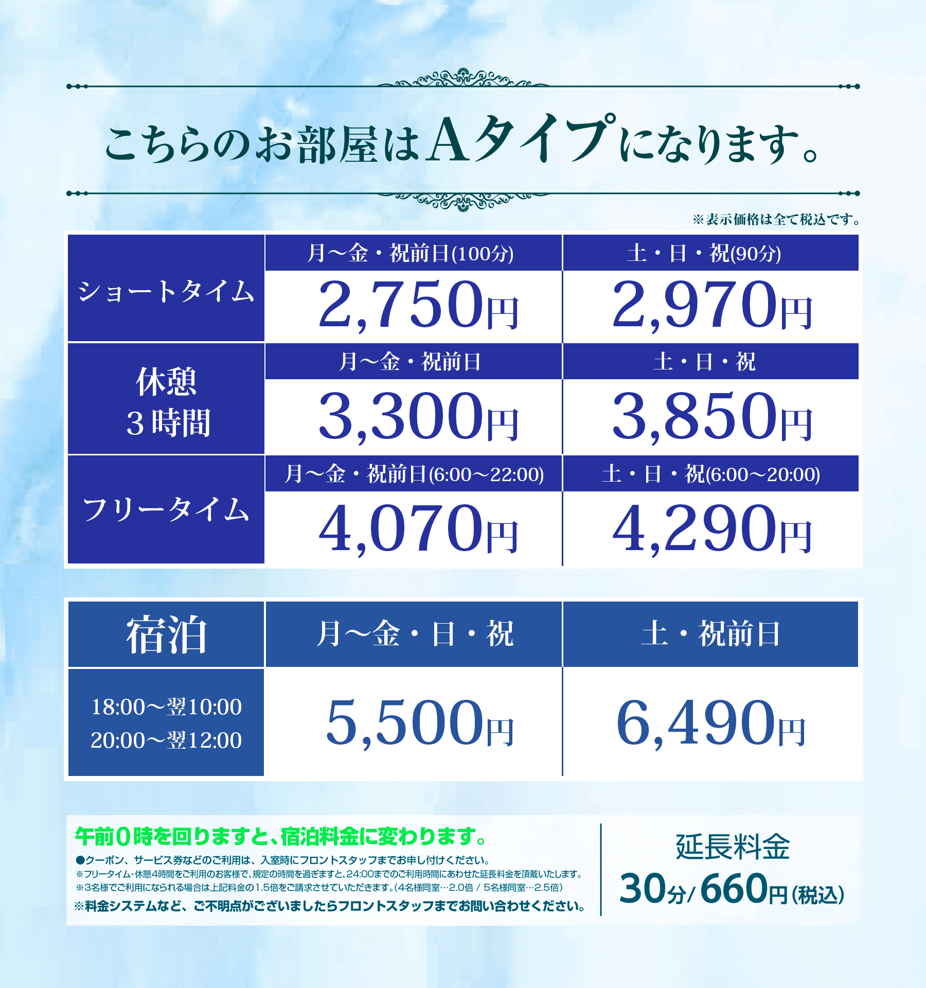 Aタイプ料金表